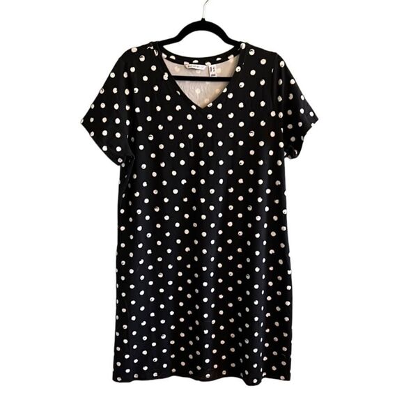 Isaac Mizrahi Women’s Large short sleeve black and white cute polka dot dress - Picture 1 of 8